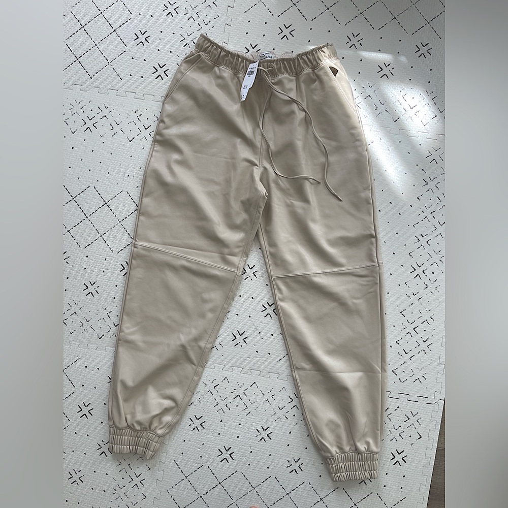 Abercrombie and Fitch NWT Vegan Leather Joggers | Light Khaki | Small